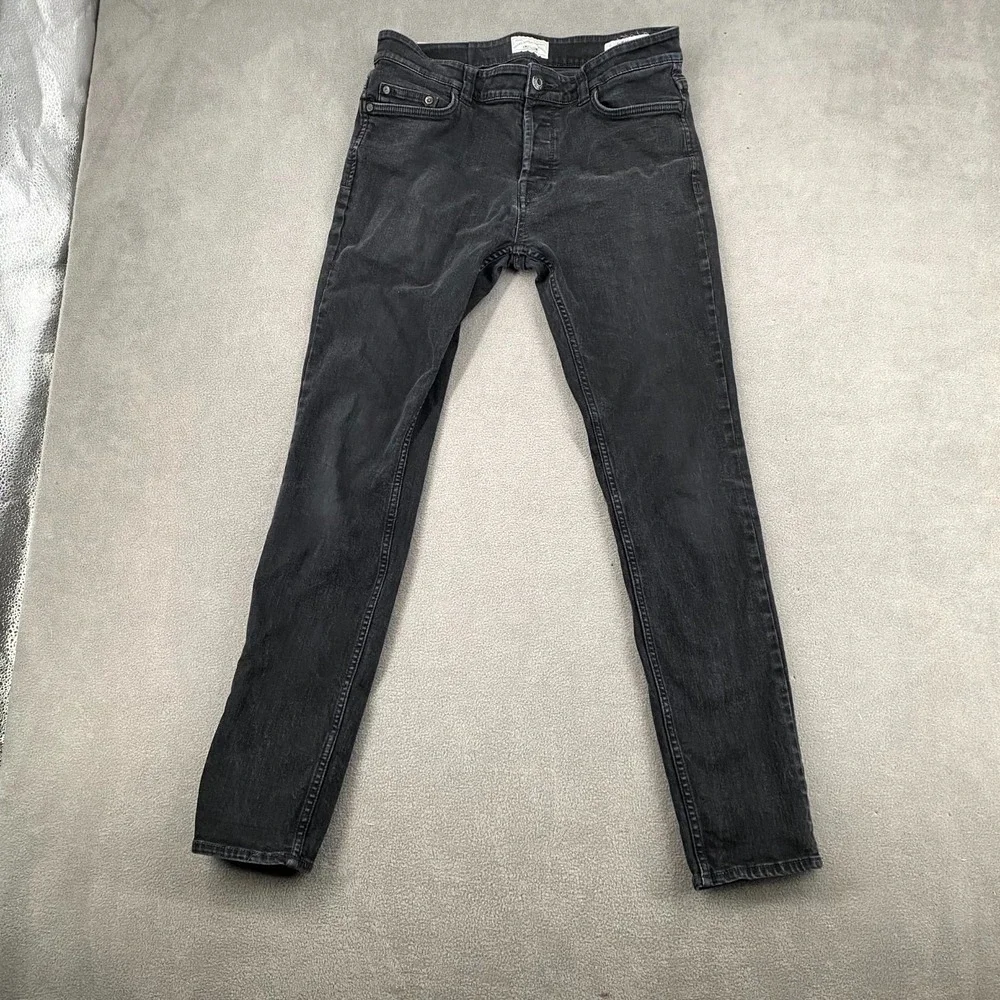 Only & Sons Onsloom Slim Jeans Men 32 Black Dark Wash Denim Low Rise Skinny Leg